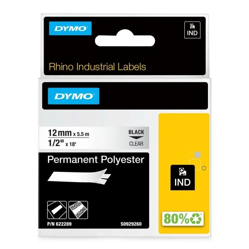 Etichette industriali permanenti in poliestere DYMO Rhino 12 mm x 5,5 m resistenti