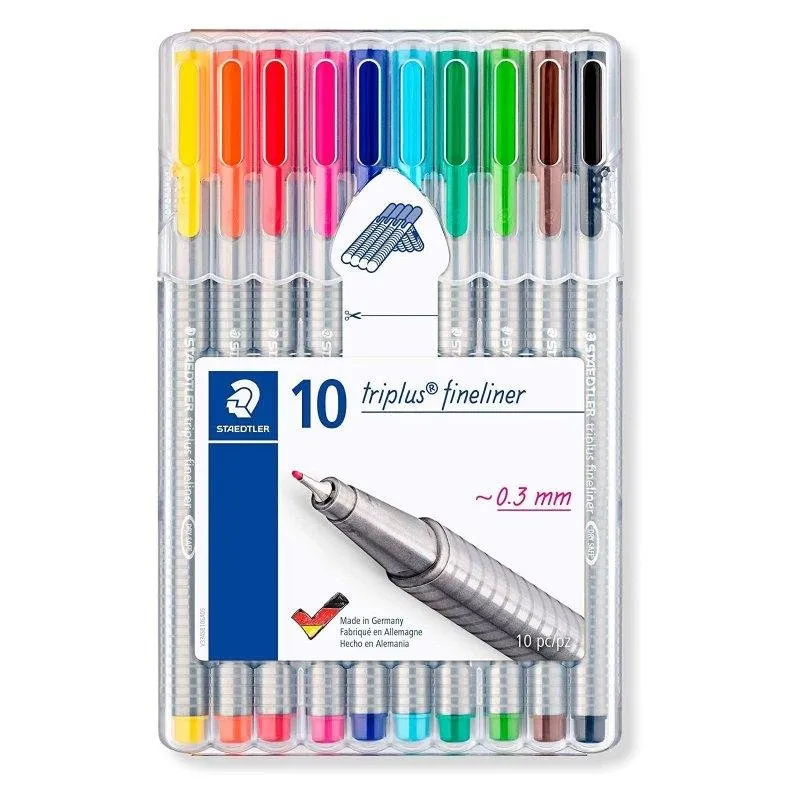 Staedtler Triplus - Set di 10 Pennarelli Fineliner a Punta Fina in Colori Misti