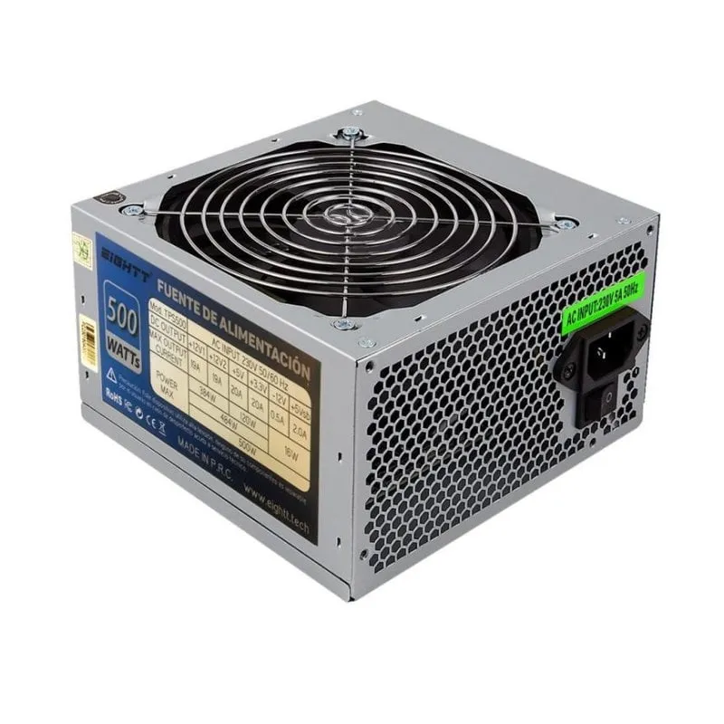 Fonte di Alimentazione Eightt EPS500 500W Certificazione FCC CE Grigio non modulare