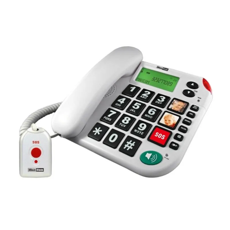 Telefono analogico MaxCom KXT481 SOS Bianco con altoparlante e identificatore chiamate