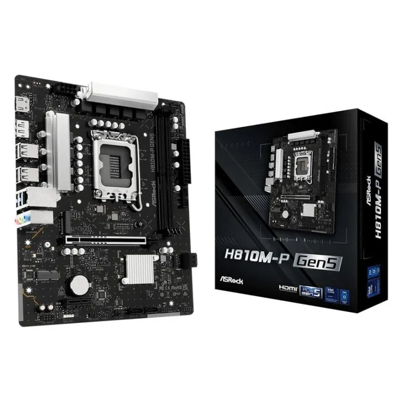Scheda Madre AsRock H810M-P Gen5 Intel H810 LGA1851 DDR5 Micro ATX Senza Wifi RGB