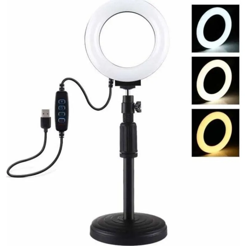 Puluz PU391 Supporto Lampada Anello LED con Treppiede Regolabile 12 cm USB 6,5W 3200-6500K