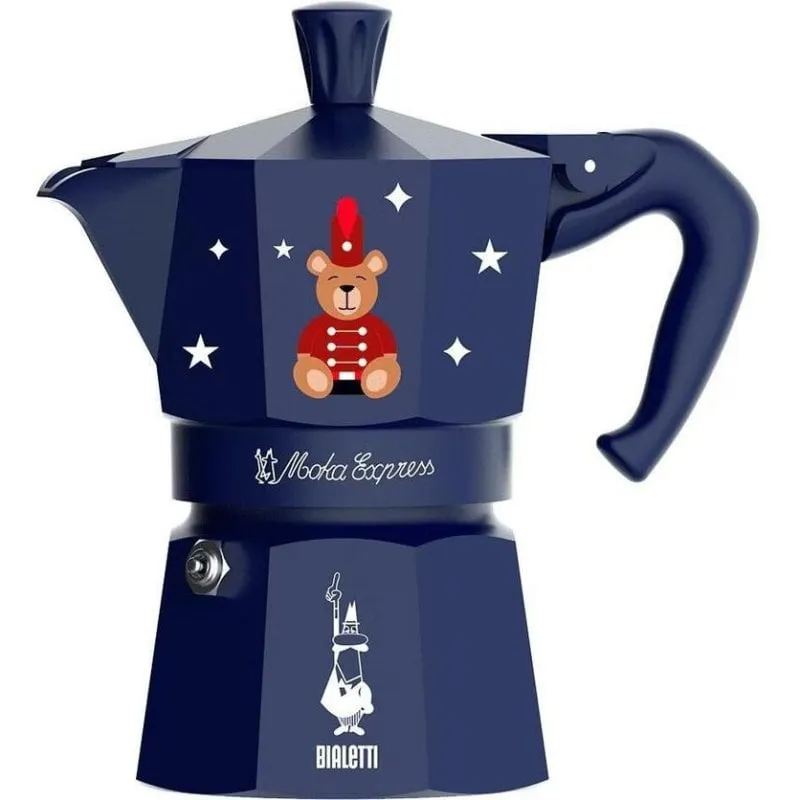 Caffettiera Moka Express Bialetti Orsetto Blu 3 tazze 0,15 l