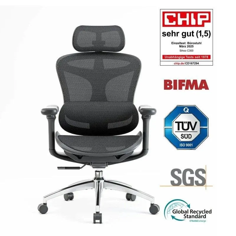 Sedia da Ufficio Ergonomica Sihoo Doro C300 - Braccioli 3D - Supporto Lombare Auto-regolabile - Meccanismo Intelligente di Peso