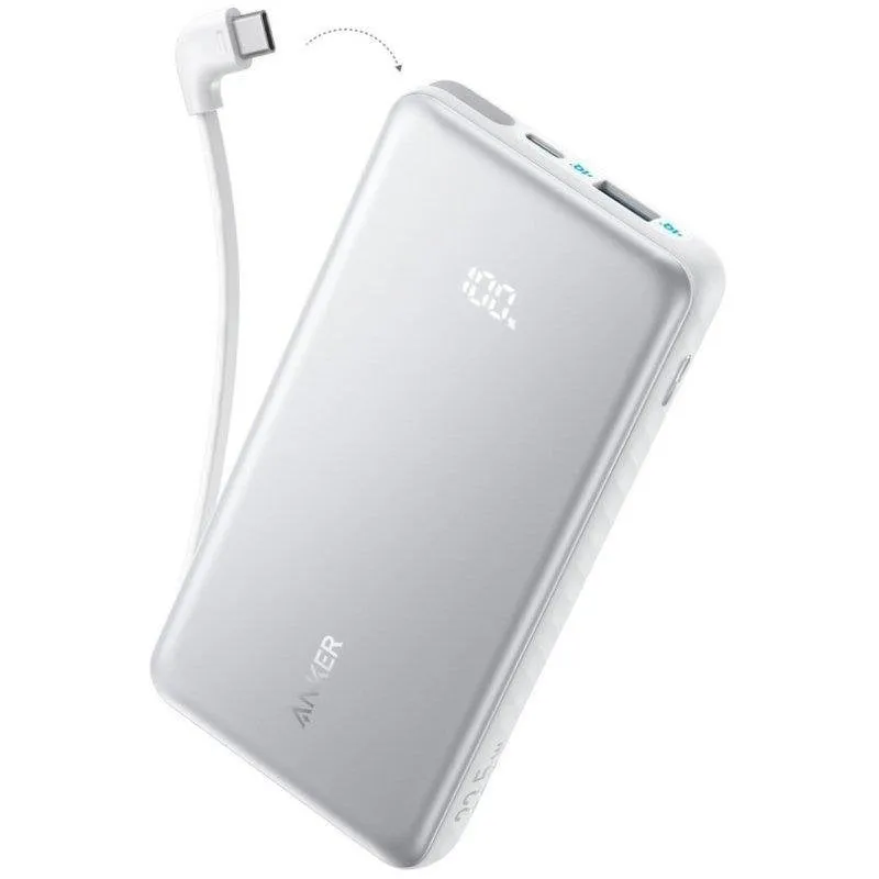 Power Bank Anker 10000 mAh 30 W Bianco con cavo USB-C retrattile
