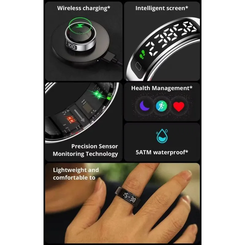 Anello intelligente Colmi R12 Taglia 7 Bluetooth IPX1 Autonomia 5 giorni Android/iOS Nero