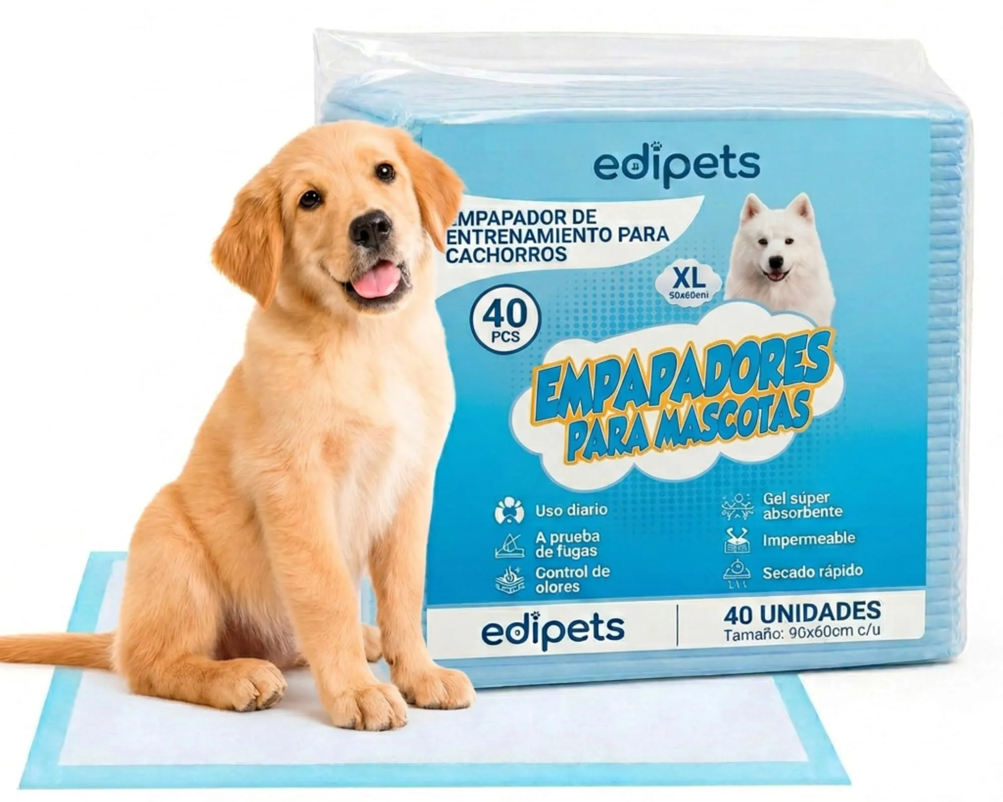 Edipets, Tappetini Igienici per Cani 60x90, Assorbenti, Tappetini Monouso per l'Addestramento dei Cuccioli (40 unità)