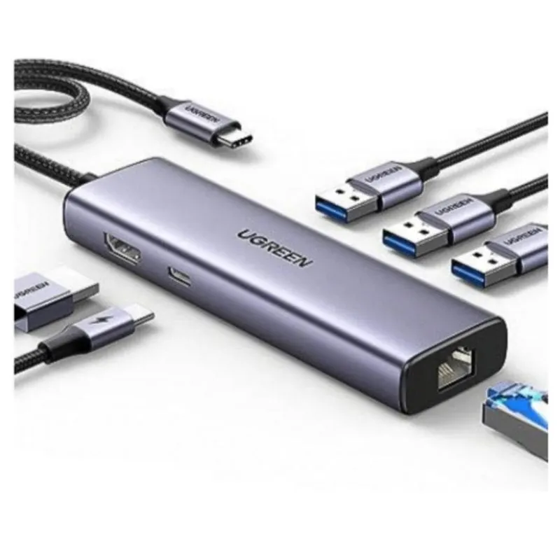 Hub Ugreen 6 porte 5 Gbps Gigabit Ethernet modello 15598 con HDMI