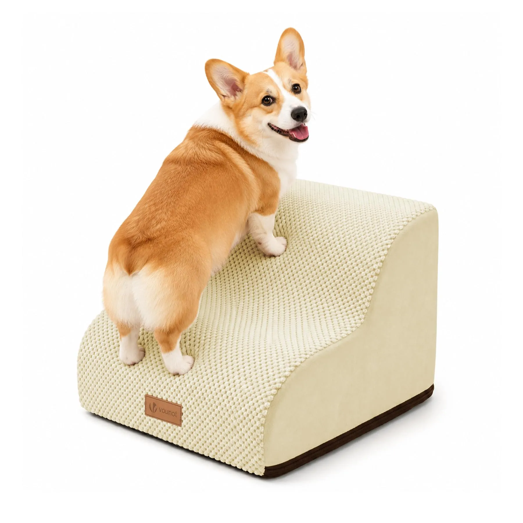 VOUNOT® Scaletta per Cani a 2 Gradini, Scala per Animali Antiscivolo in Schiuma ad Alta Densità con Maniglia, Sfoderabile e Lavabile, Accesso a Divano e Letto per Cani Piccoli o Anziani, Beige