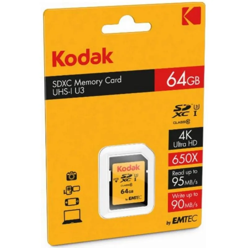 Scheda di Memoria Kodak SDXC 64GB Class10 U3 95 MB/s Nero