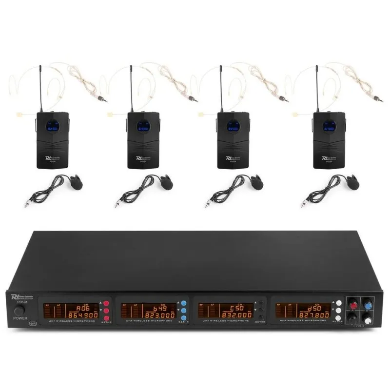Microfono Power Dynamics PD504B UHF wireless con 4 bodypack e ricevitore