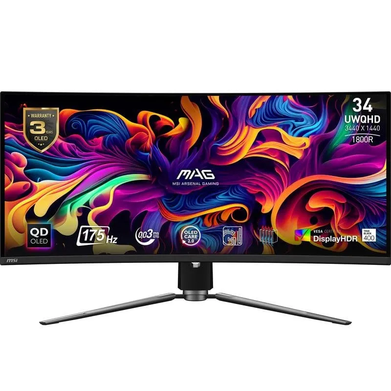 Monitor PC MSI MAG 341CQPDE 34" UltraWide Quad HD 175Hz QD-OLED Curvo HDR400 Regolabile