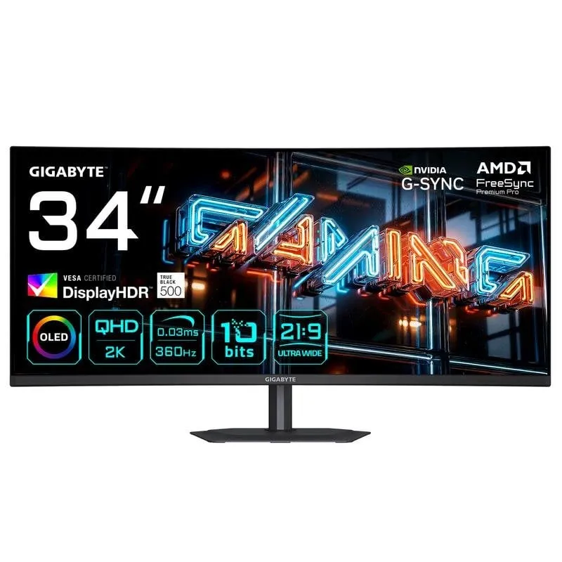 Monitor PC Gigabyte MO34WQC36 34" UltraWide Quad HD 360Hz QD-OLED Curvo Regolabile