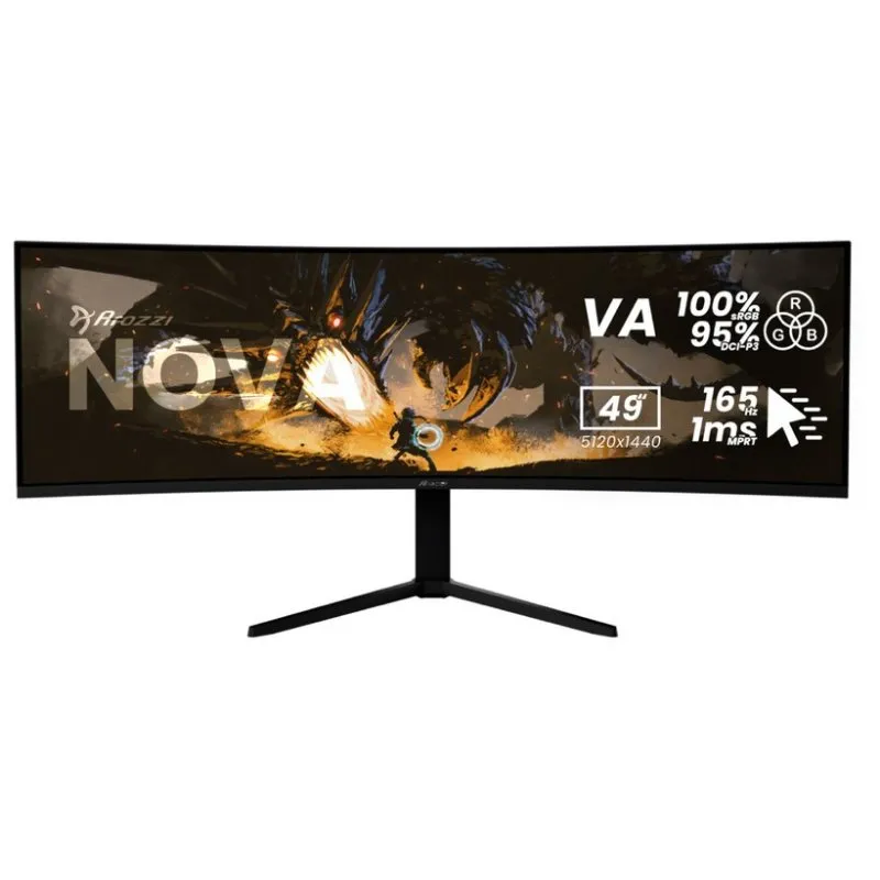 Monitor PC Arozzi Nova 49" Dual QHD 165Hz VA Curvo HDR Altoparlanti 1ms