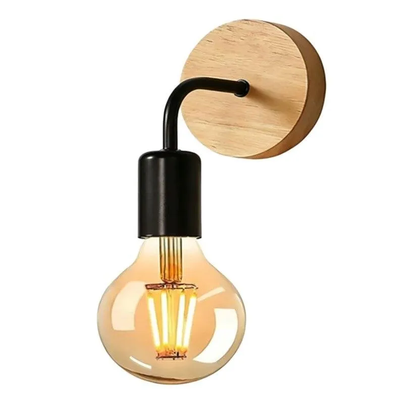 Lampada da Parete Retro Autrucker 6x6 cm Nero-legno E27 110-220V