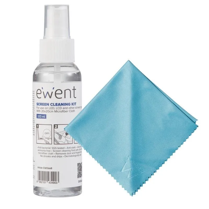 Kit di pulizia Ewent EW5668 per schermi e plastiche 100 ml con microfibra