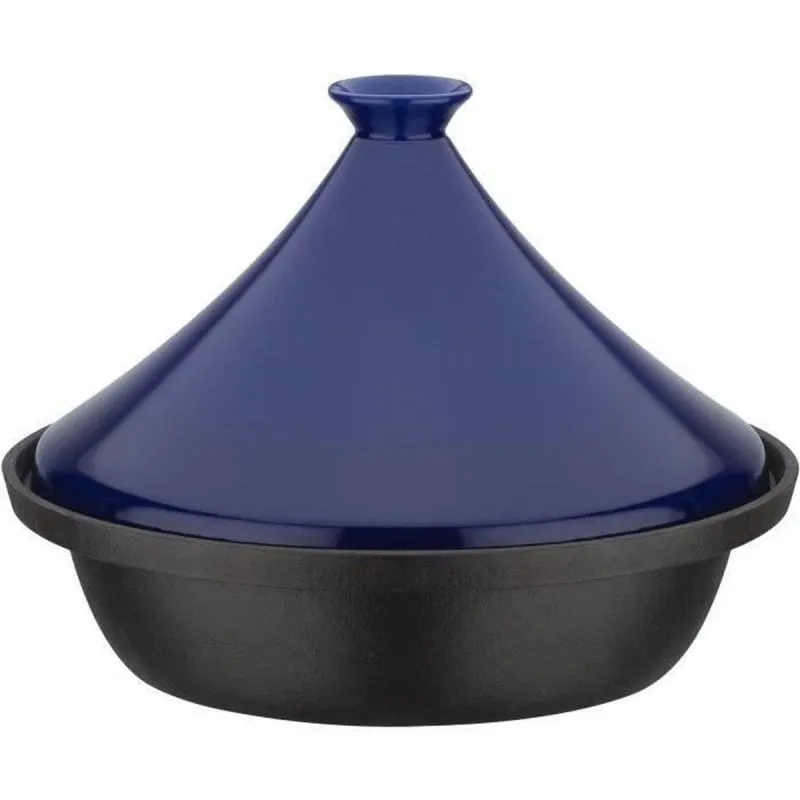 Tajine GSW 30 x 22 cm Ghisa 2L Coperchio Ceramica Blu Induzione Forno