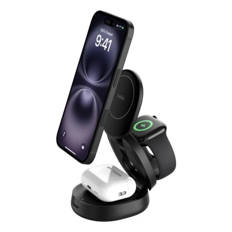 Caricatore Wireless Belkin BoostCharge 3 in 1 Qi2 15W Pieghevole Nero