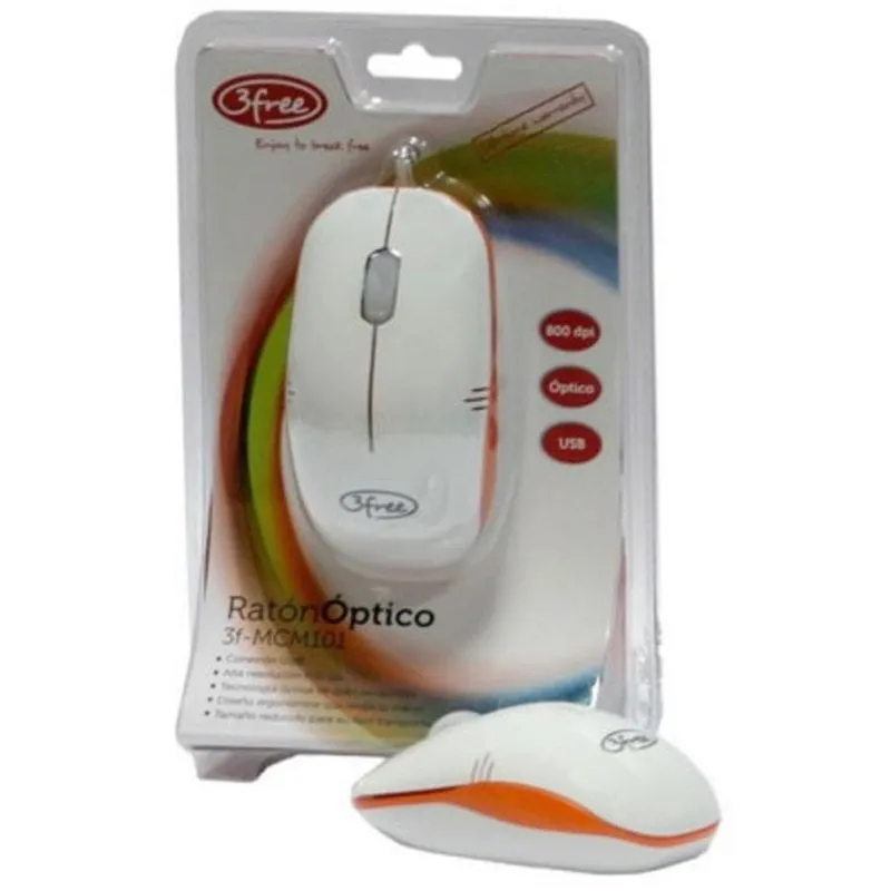 Mouse 3free 3F-MCM101/WO USB Tipo A 800 DPI Bianco Arancione Mini
