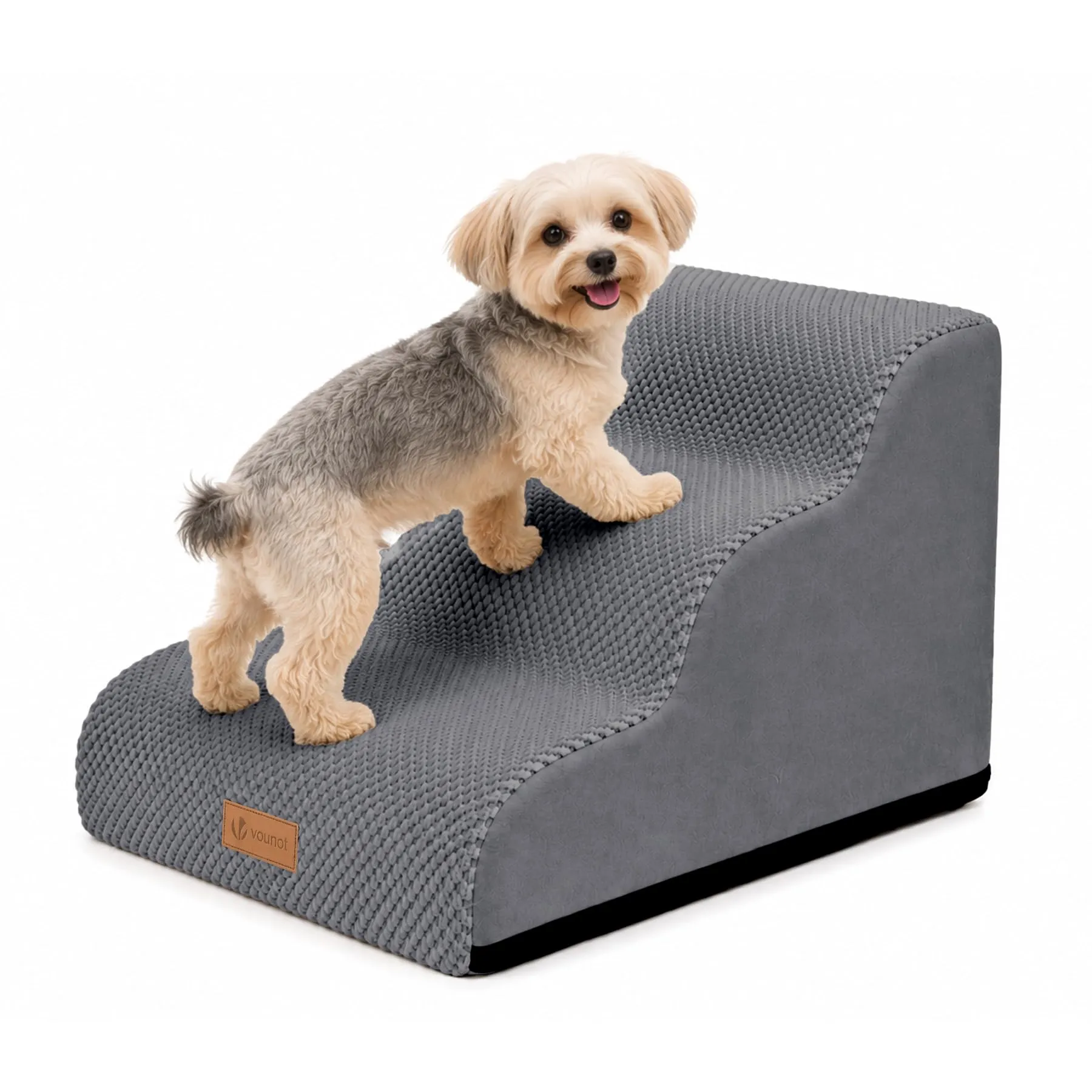 VOUNOT® Scaletta per Cani a 3 Gradini, Scala per Animali Antiscivolo in Schiuma ad Alta Densità con Maniglia, Sfoderabile e Lavabile, Accesso a Divano e Letto per Cani Piccoli o Anziani, Grigio