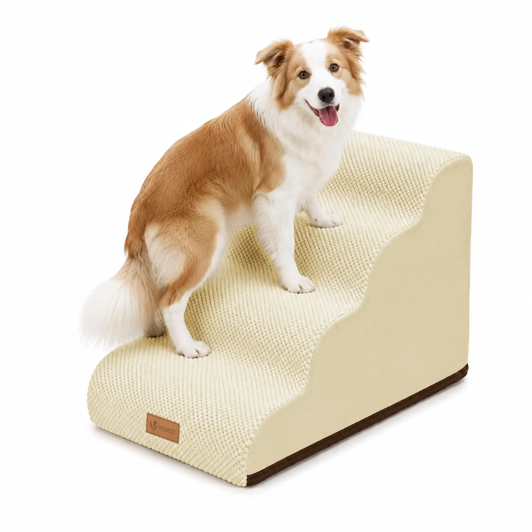 VOUNOT® Scaletta per Cani a 4 Gradini, Scala per Animali Antiscivolo in Schiuma ad Alta Densità con Maniglia, Sfoderabile e Lavabile, Accesso a Divano e Letto per Cani Piccoli o Anziani, Beige