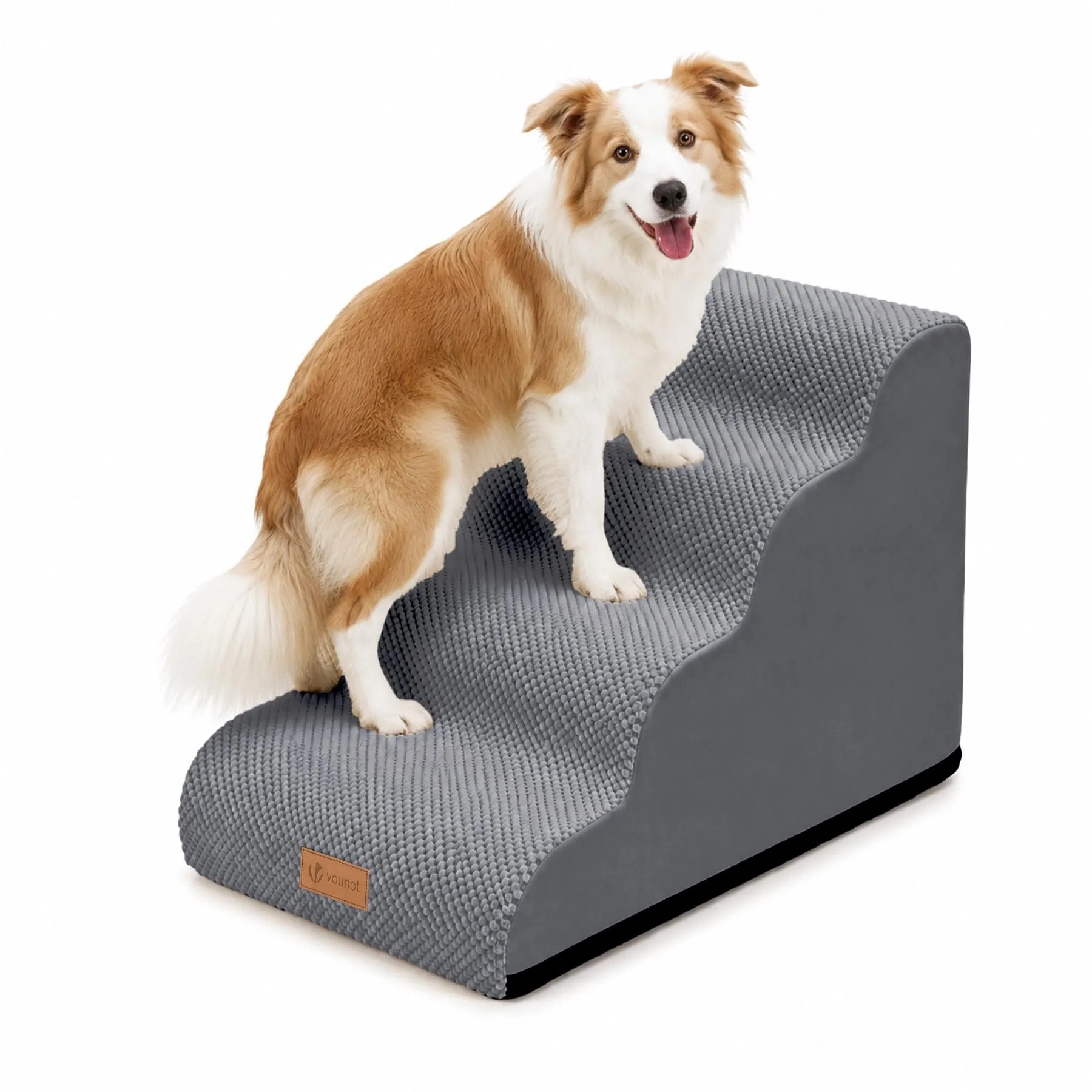 VOUNOT® Scaletta per Cani a 4 Gradini, Scala per Animali Antiscivolo in Schiuma ad Alta Densità con Maniglia, Sfoderabile e Lavabile, Accesso a Divano e Letto per Cani Piccoli o Anziani, Grigio