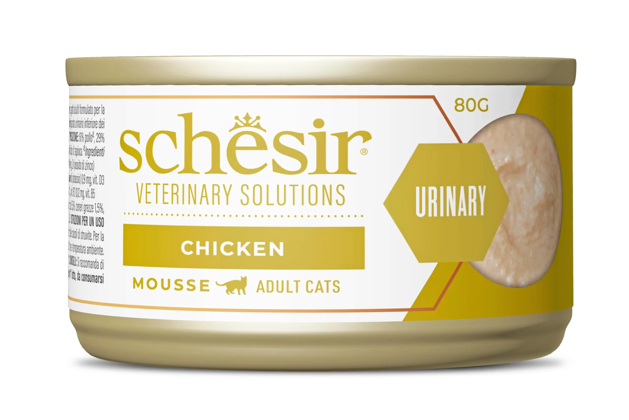 Schesir Veterinary Solutions Urinary Mousse al Pollo, Alimento Umido Dietetico per Gatti Adulti, Supporto per Dissoluzione Calcoli di Struvite e Salute Vie Urinarie, 8 x 80 g