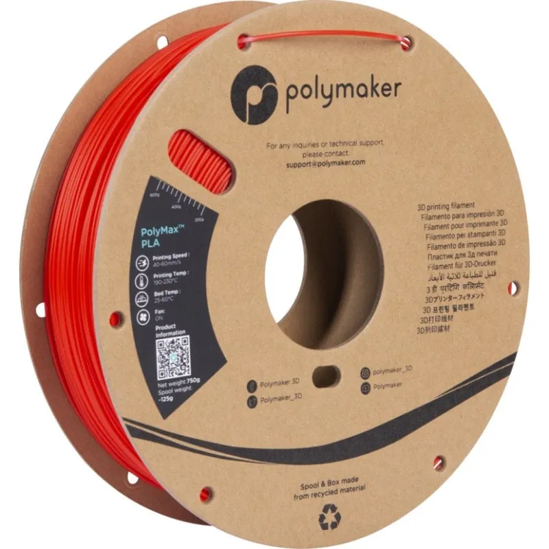 Filamento PLA Polymaker PolyMax PLA Rosso 1,75 mm Jam-Free Alta Resistenza
