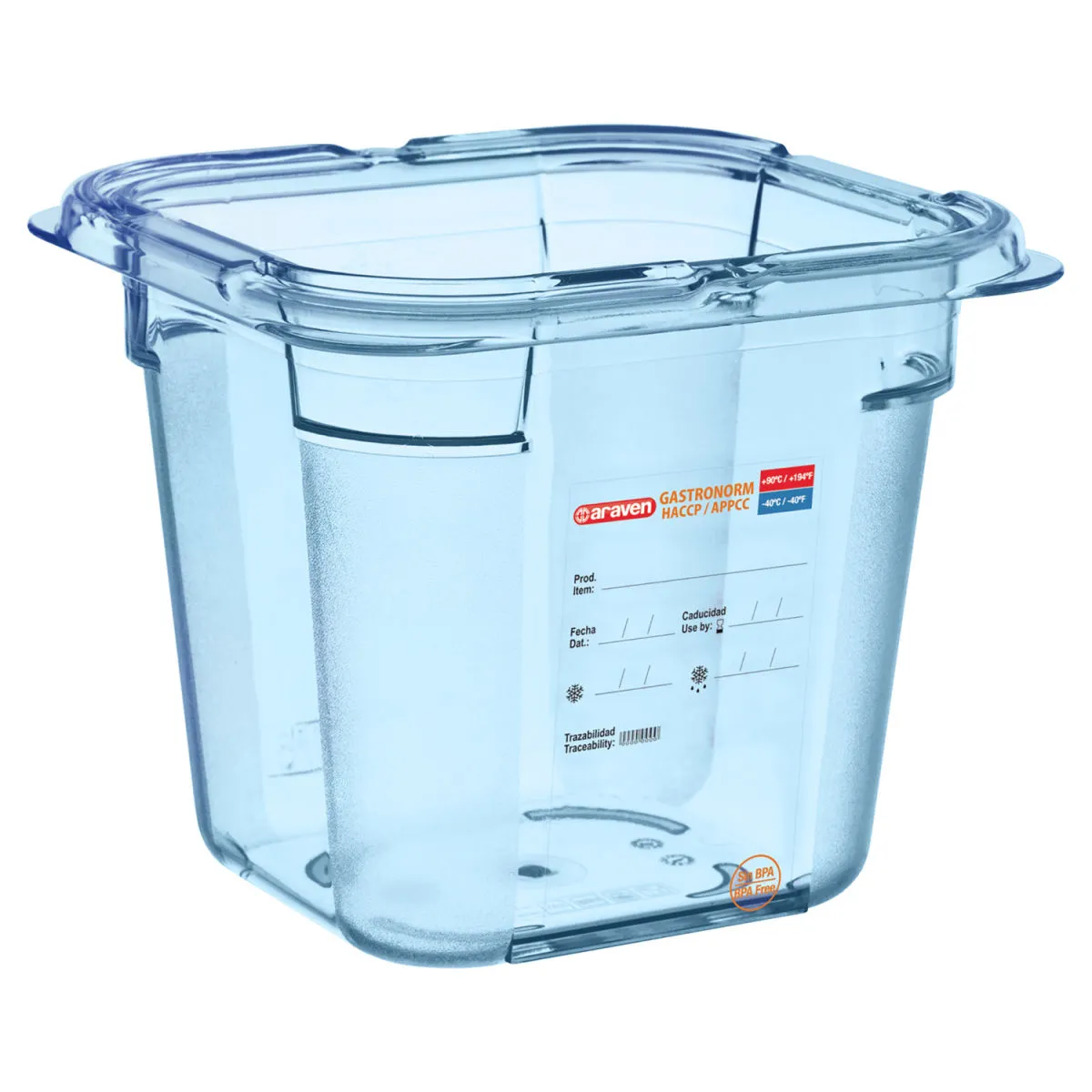 Araven Contenitore per alimenti GN 1/6 in ABS; GN 1/6, 2.15 l, 17.6x16.2x15 cm (LxLxP); blu