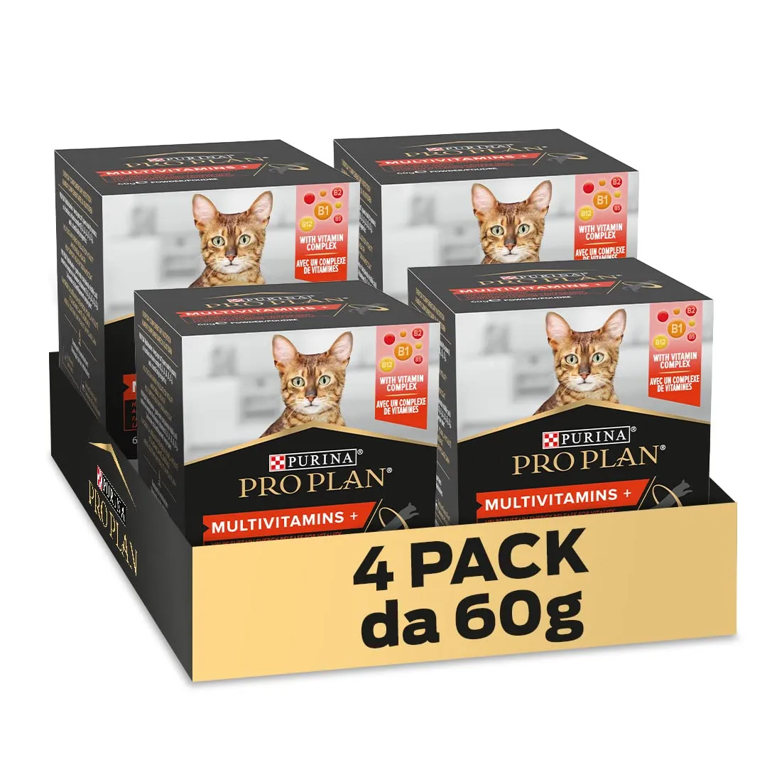PURINA PRO PLAN Multivitamins + Supplement per Gatti Adulti in Polvere con Complesso Vitaminico B 4 Confezioni da 60g