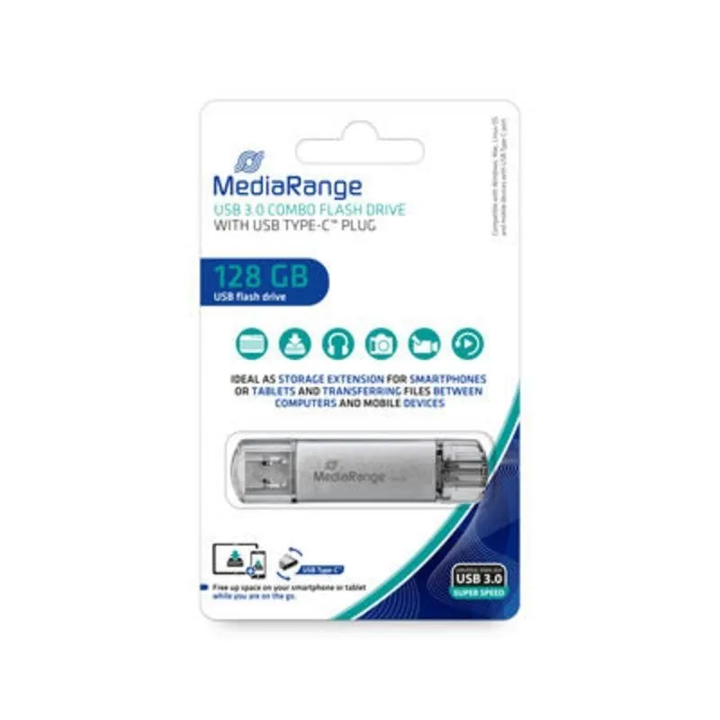 Chiavetta USB MediaRange MR938 128 GB USB Type-A e Type-C Argento