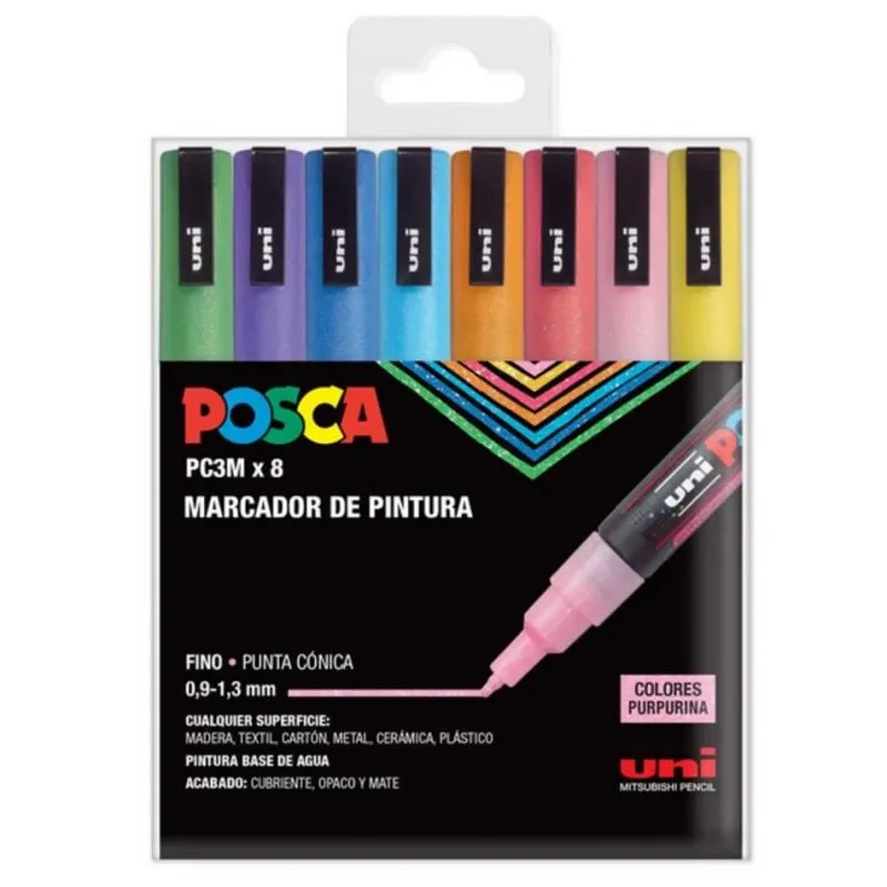 Rotolatore Posca PC-3M 8 Colori Purpurina