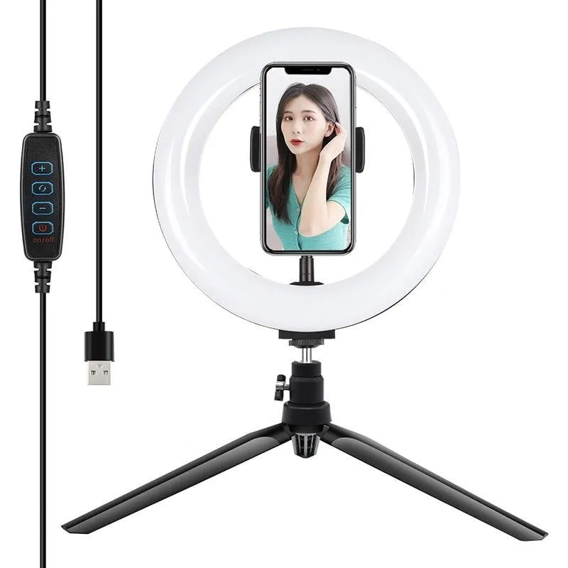 Luce ad anello LED Puluz PKT3073B 20 cm con supporto per smartphone