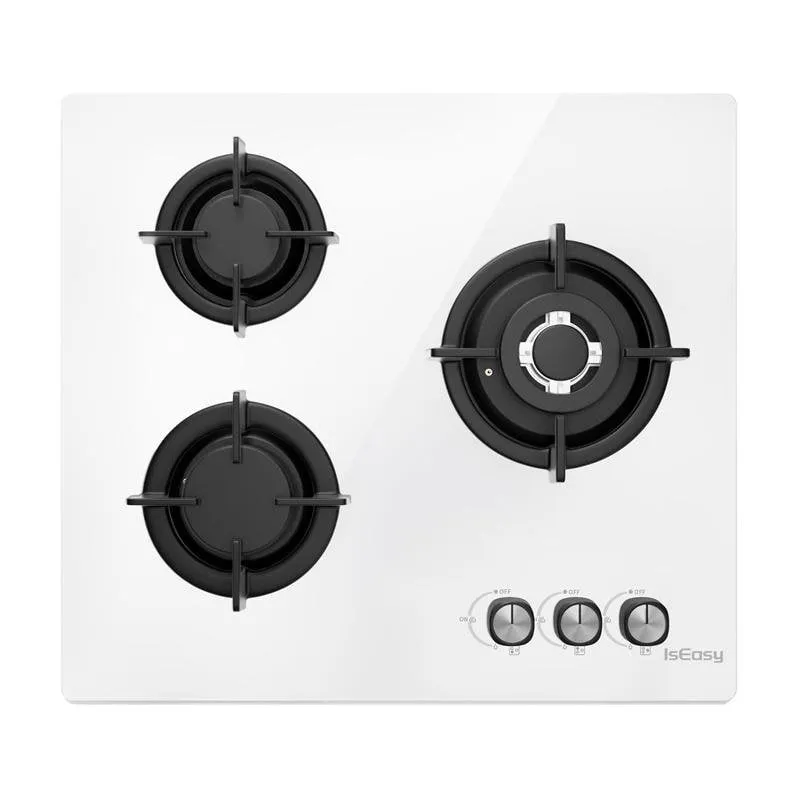 Piastra a gas IsEasy MGBG-603 3 fuochi vetro bianco