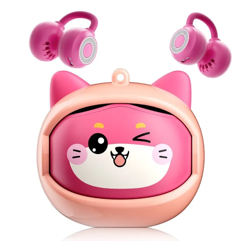 Auricolari Blackview Airbudsk1 Bluetooth 6.0 wireless per bambini, design divertente rosa