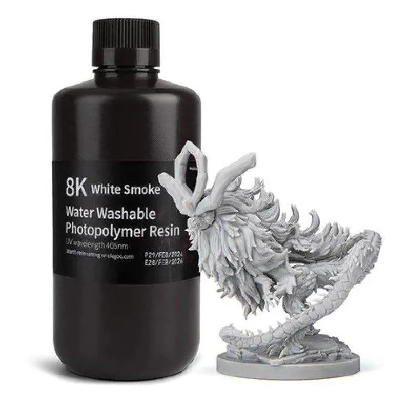 Resina Fotopolimerica Elegoo 8K Lavabile con Acqua 1000g Bianco Fumato