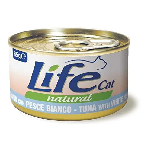 Life Cat Natural Tonno con Pesce Bianco, lattina 85g