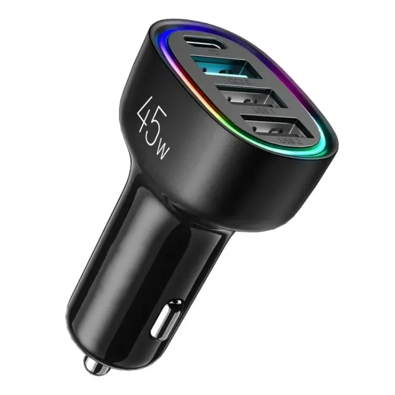 Caricatore Auto 4 Porte 45W PD QC 3.0 Nero