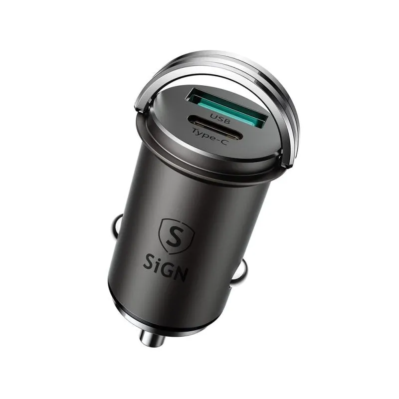 Caricatore auto mini USB e USB-C PD QC3.0 5A 20W Nero