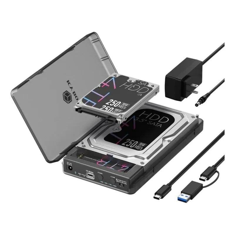 Caja PC Icy Box IB-3882MSCL-CU31 M.2/2.5"/3.5" Plastica Nero con clonazione offline