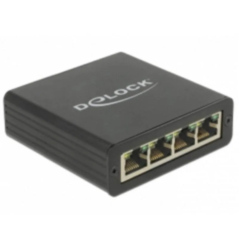 Hub DeLOCK 4 porte RJ-45 USB 3.0 Realtek RTL8153 metallo nero 0,8 m