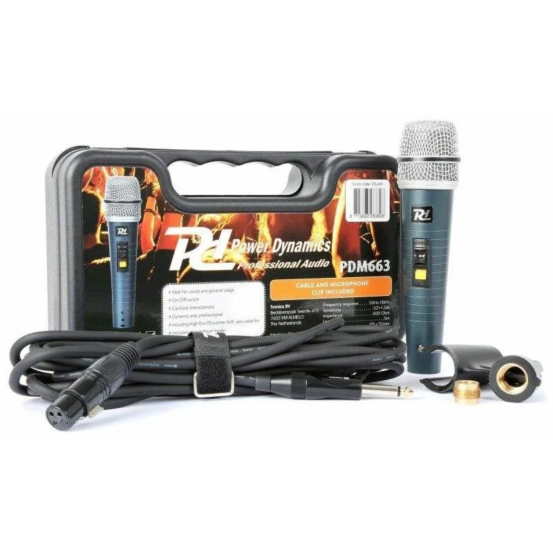 Microfono Power Dynamics PDM663 dinamico cardioide con accessori