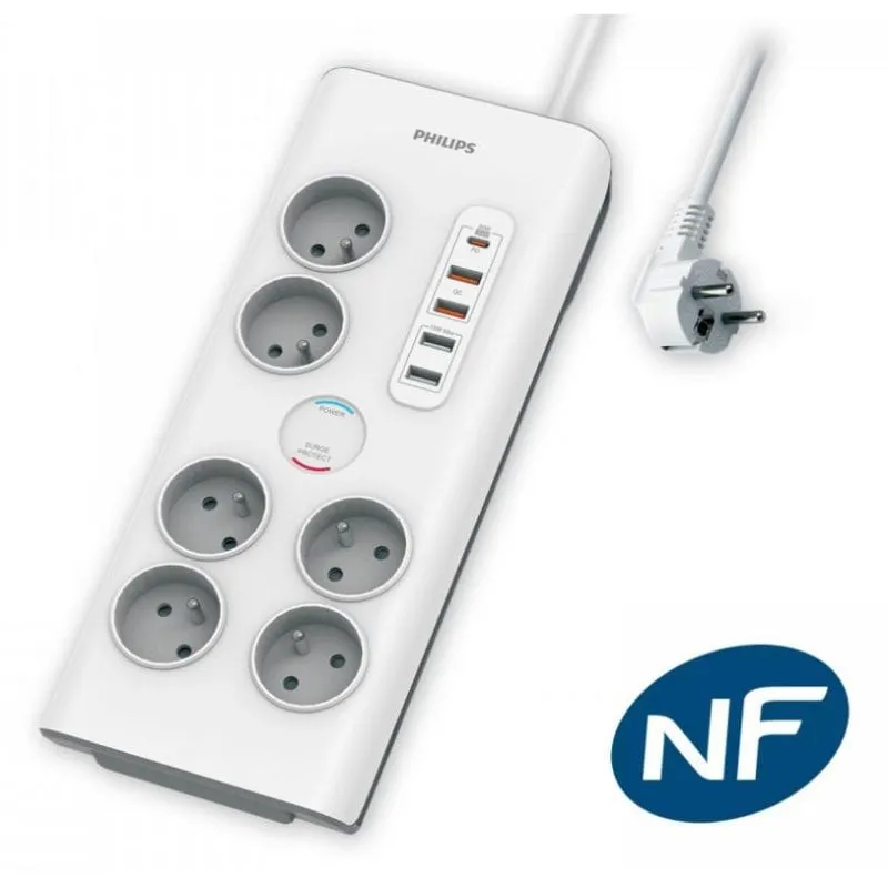 Multipresa Philips SPN7063WA/19 6 prese USB-A e USB-C con protezione GaN