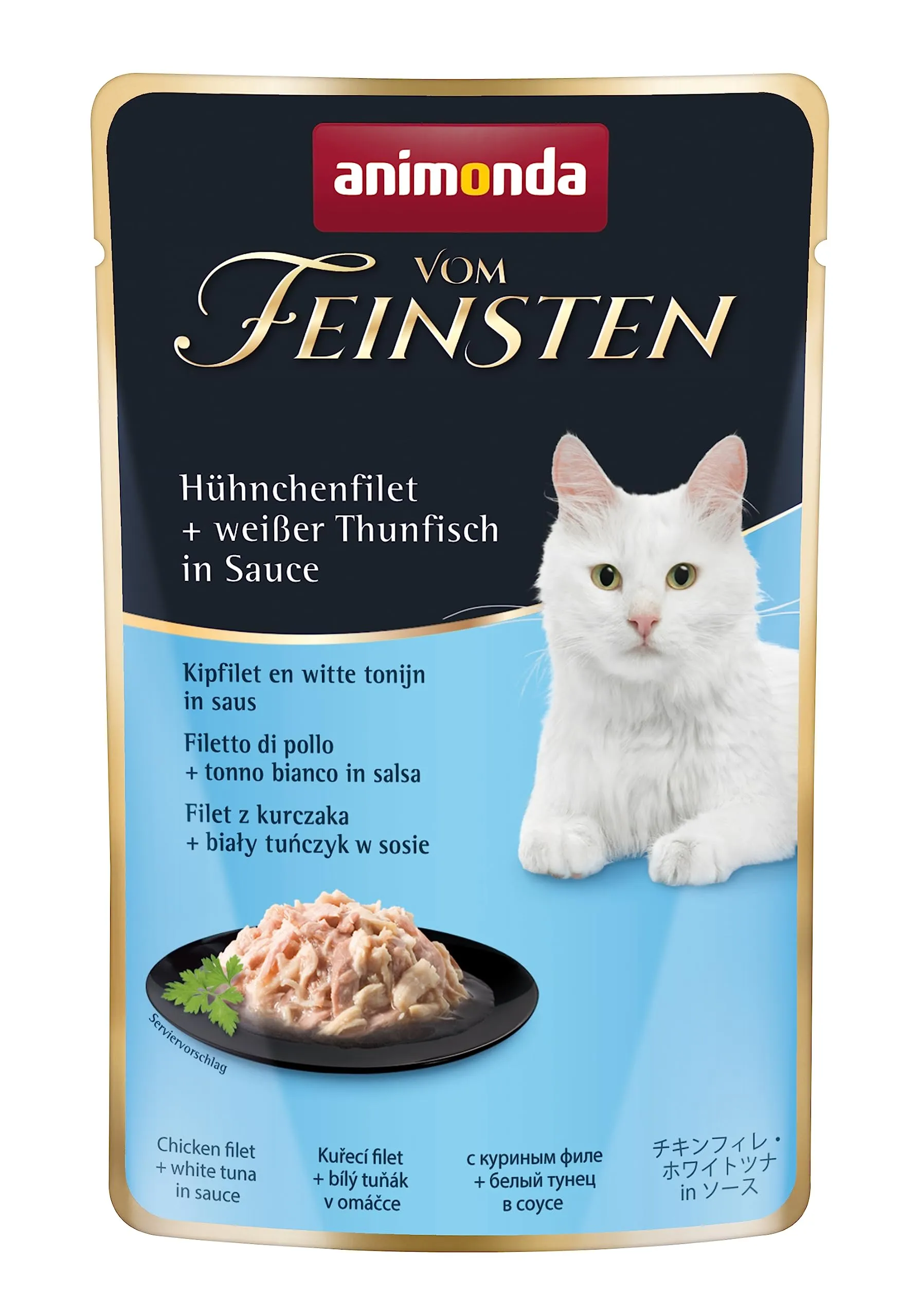 animonda Vom Feinsten Adult cibo per gatti, alimento umido per gatti adulti, in busta salvafreschezza, con filetto di pollo + tonno bianco in salsa, 18 x 50 g
