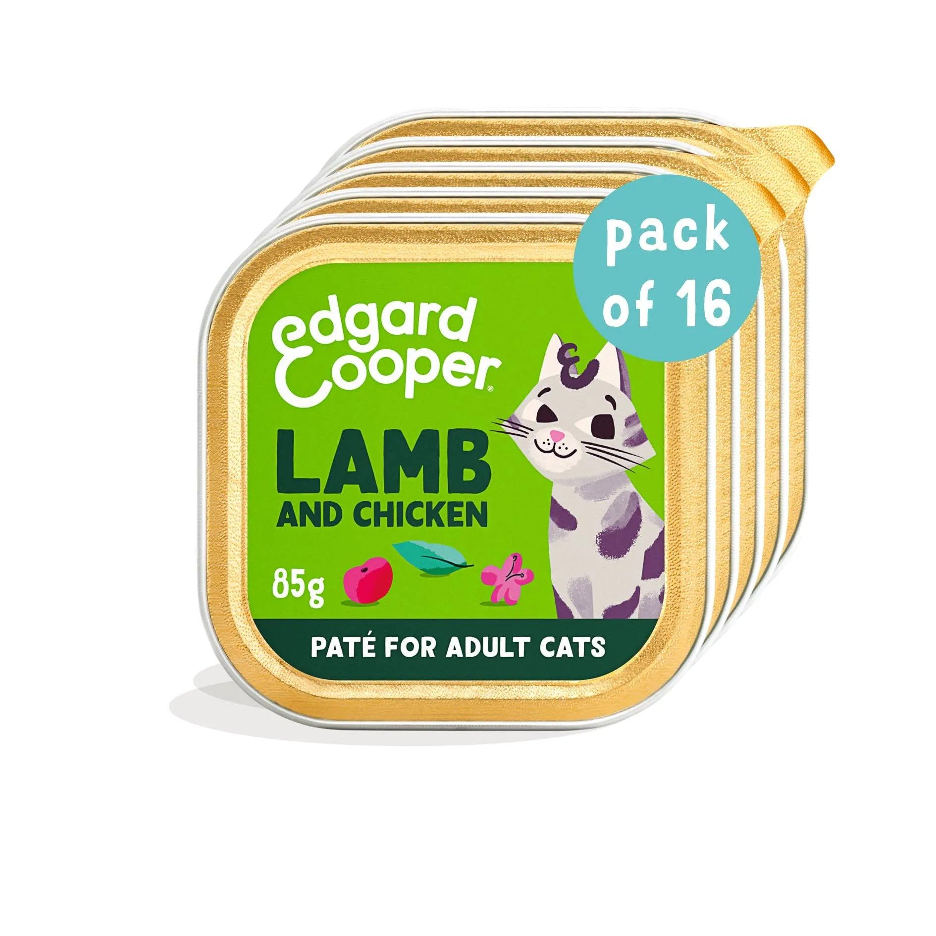 Edgard & Cooper cibo umido per gatti, (Agnello/Pollo Fresco, 85g x 16), pate gatto sterilizzati o attivo, carne fresca e ingredienti naturali, senza cereali, senza zuccheri aggiunti
