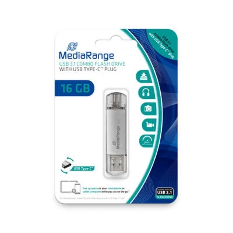 Chiavetta USB MediaRange MR935 16 GB USB Type-A e Type-C Argento