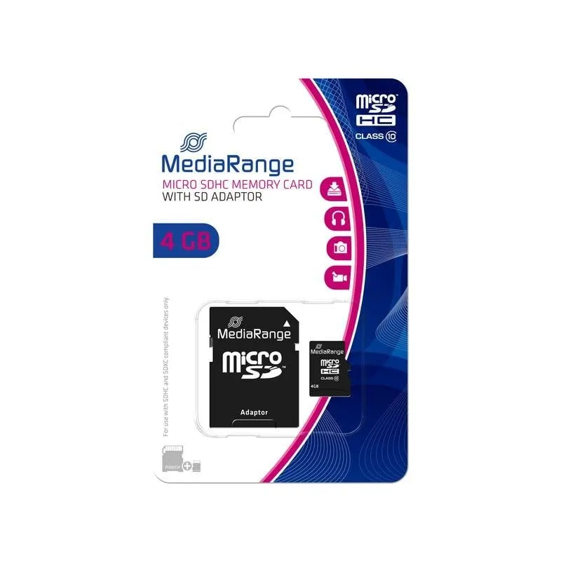 Scheda di memoria MediaRange MR956 microSDHC 4 GB Classe 10 nera