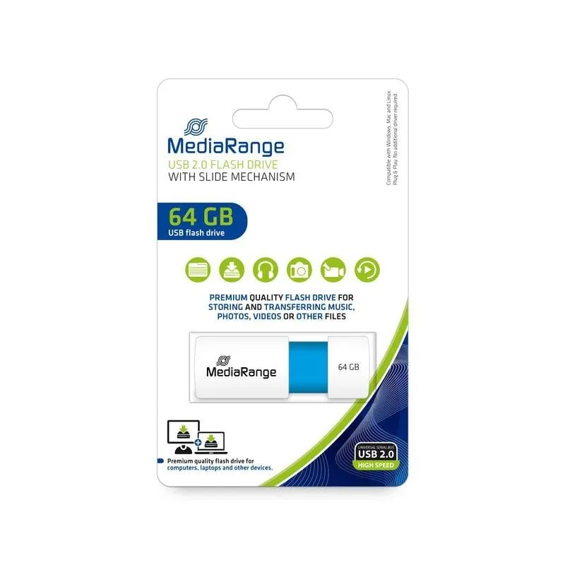Penna USB MediaRange MR974 64GB USB 2.0 Scorrevole Blu Bianco