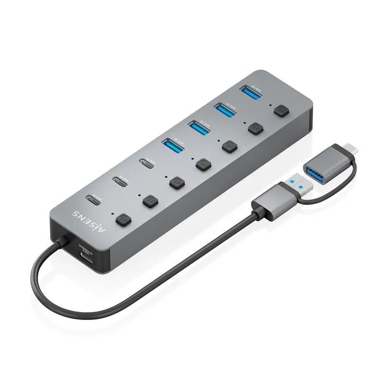 Hub Aisens 8 porte 5 Gbps USB3.1 Gen1 ASUC-8P043-GR con pulsanti