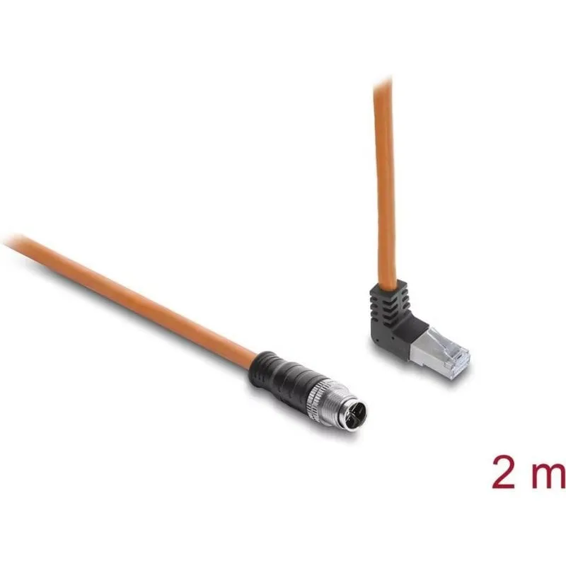 Cavo Rete Delock Cat.6a S/FTP M12 e RJ45 Angolo 90° 2m Arancione
